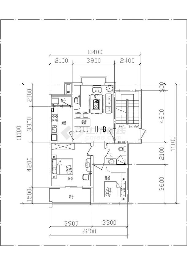 长沙市某新建小区70-130平米左右的平面户型设计CAD图纸（16张）-图二