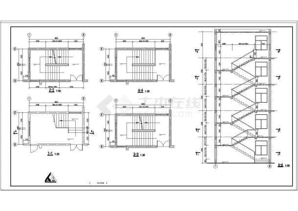 某地区5层宿舍楼建筑设计平立剖面cad施工方案图纸-图二