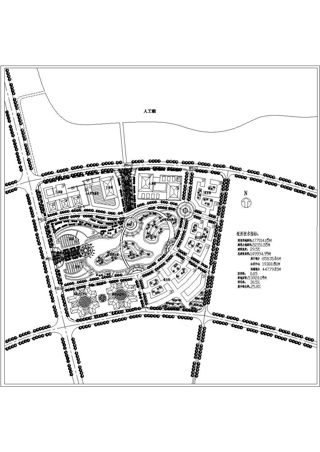 公园广场绿化CAD图纸-某综合区总平面景观设计图