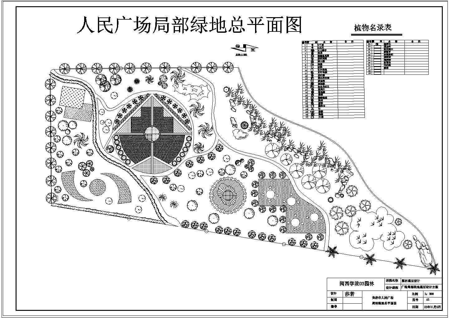 公园广场绿化CAD图纸-人民广场局部绿地总平面图