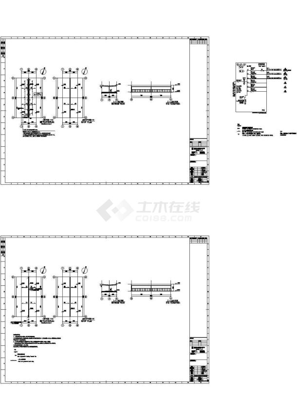 某工业区轻型钢结构自行车棚建筑设计施工CAD图纸-图一