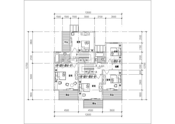 190+180平米3层砖混结构双拼别墅平立剖面CAD设计图纸-图二