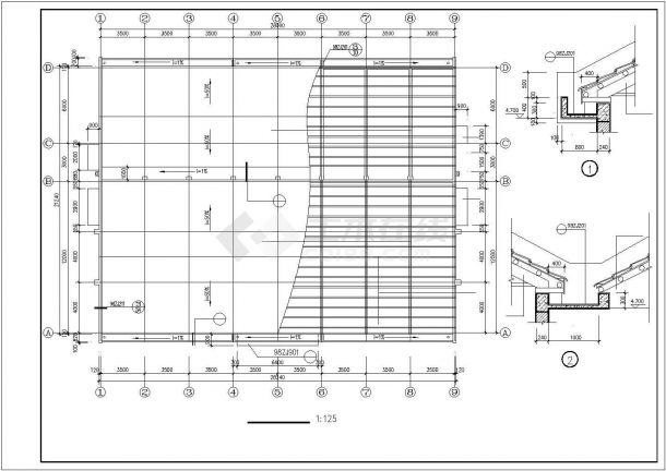单层中学食堂建筑施工图(长28米 宽21米 )-图二