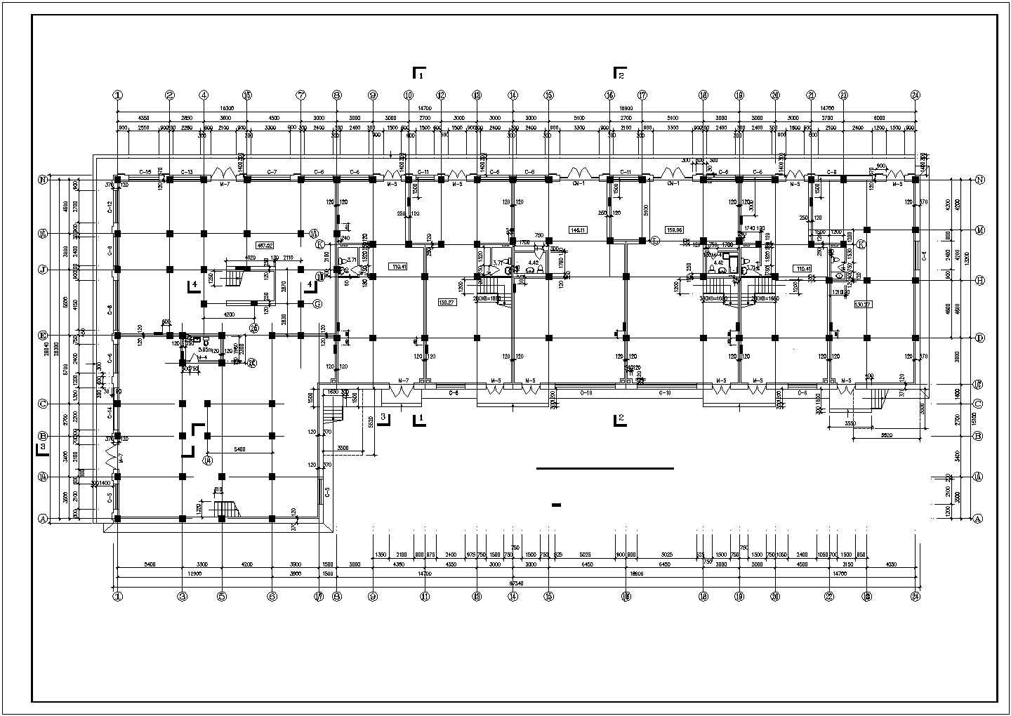 湖州市某小区7600平米6层框混结构住宅楼平面CAD设计图纸