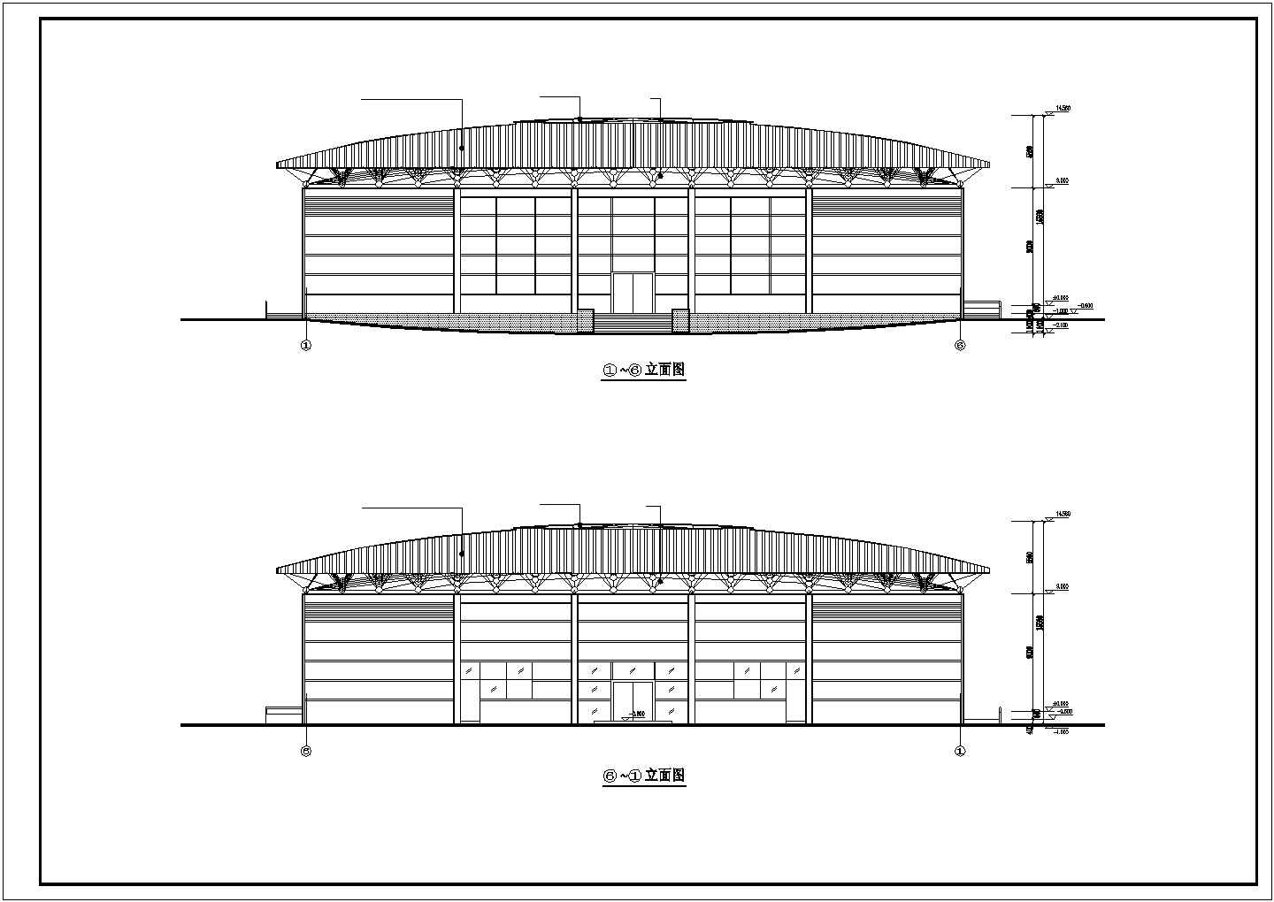 某工业区风雨球场网架结构建筑设计施工CAD图纸