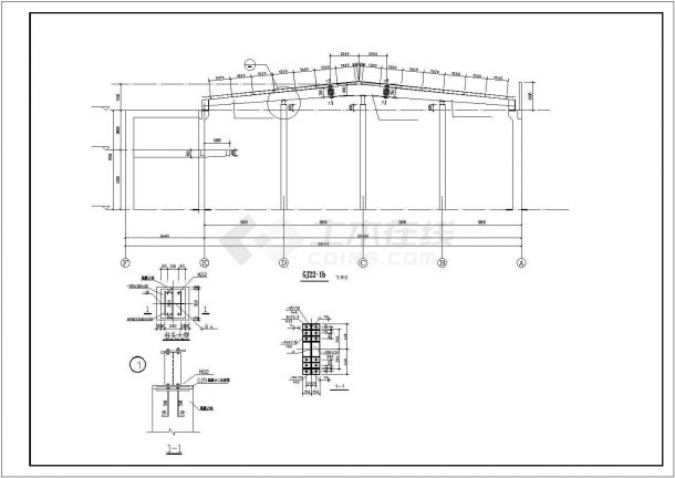 某工业区劳斯莱斯钢构展厅结构设计施工CAD图纸-图一