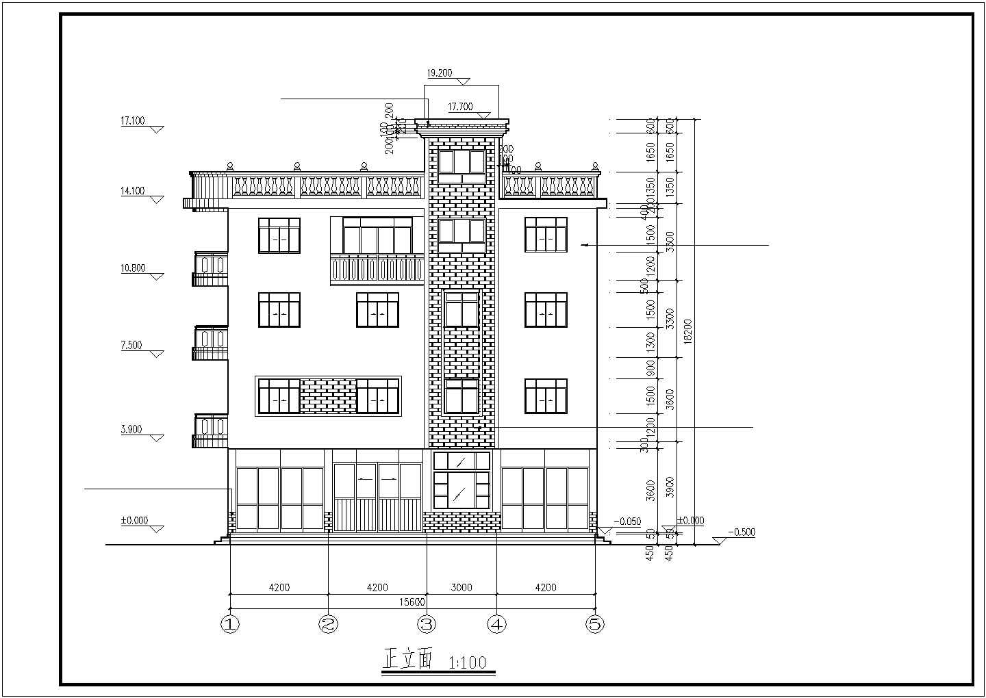 840平米五层框架结构连锁酒店建筑CAD设计图纸（底层商铺）