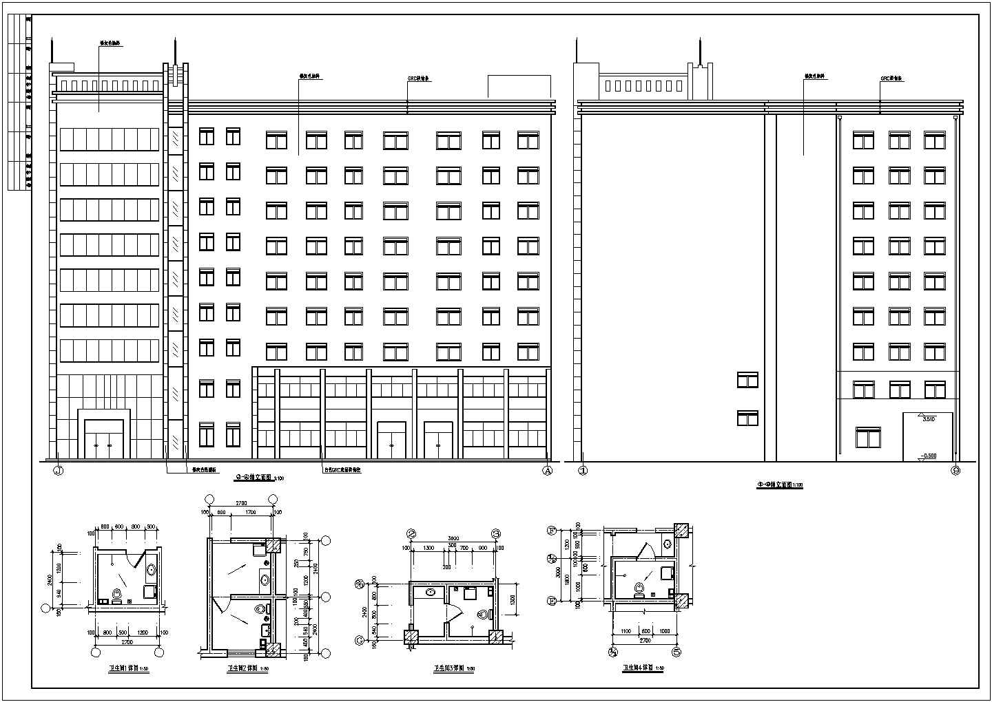 荣丰苑建筑底商私人住宅楼设计CAD详细建筑施工图
