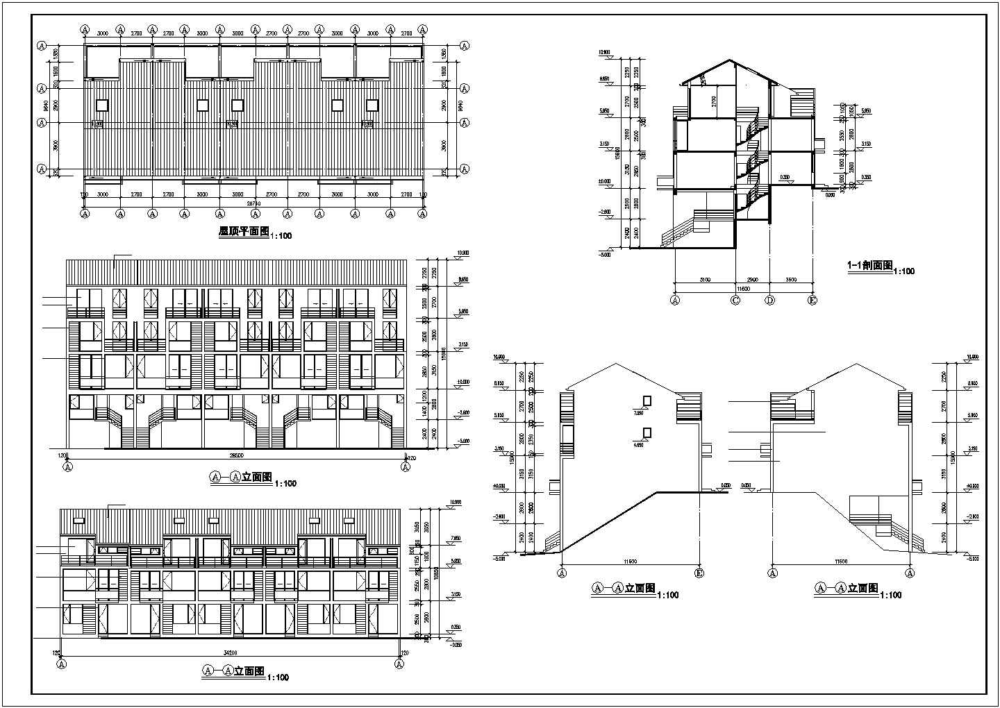 3+1夹层+1车库层5户联排住宅建筑设计图