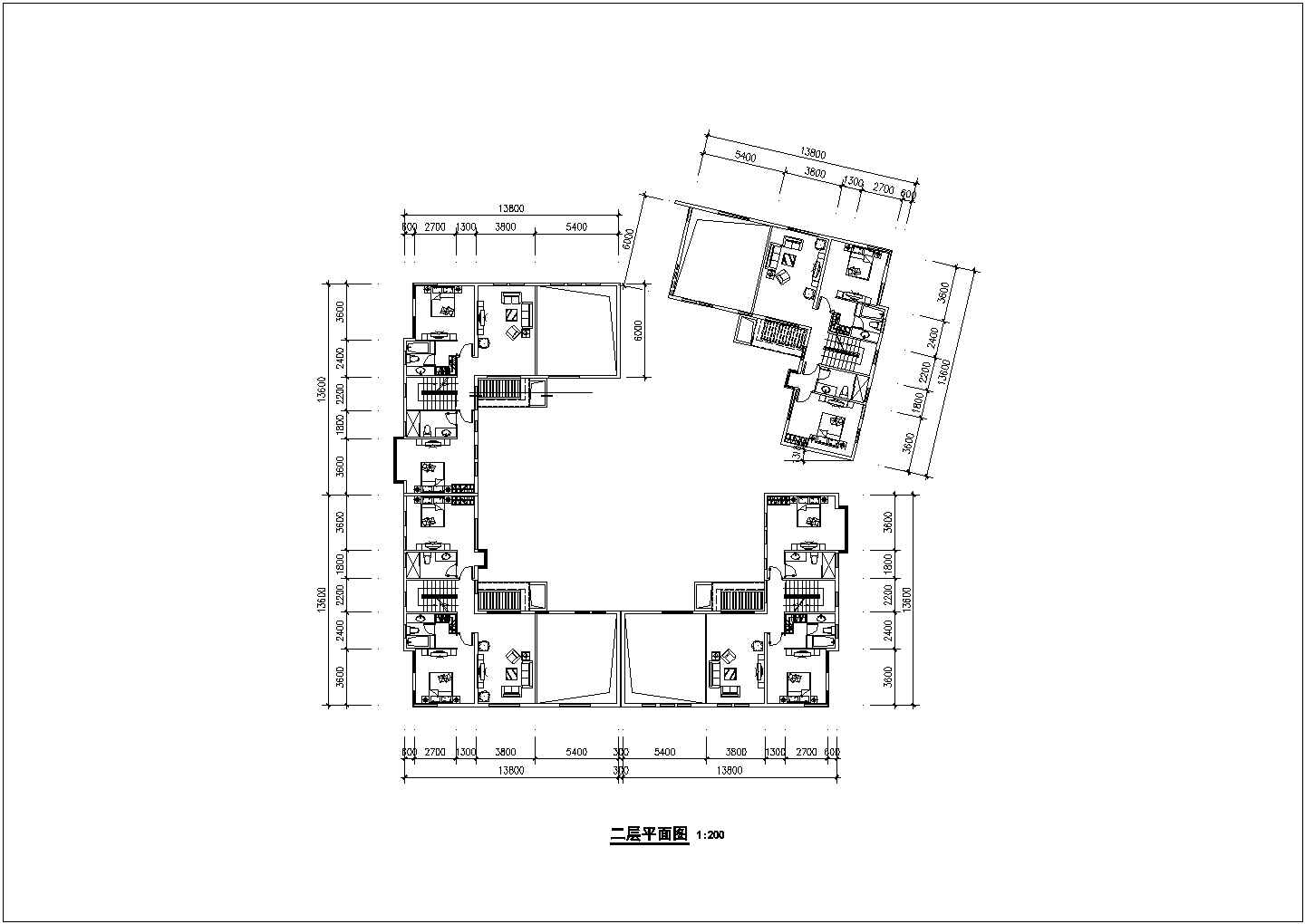 西安市交运花苑小区3层四合院式别墅楼建筑设计CAD图纸（3套方案）