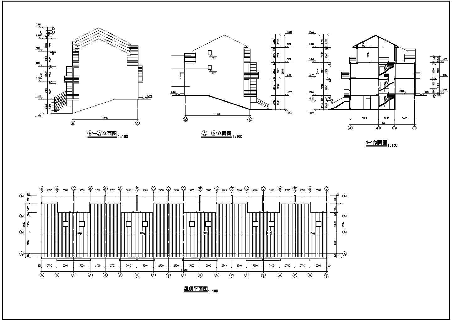 3+1车库层9户联排住宅建筑设计图
