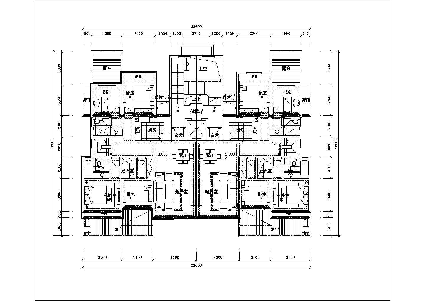 合肥欣冉花园小区6层砖混结构住宅楼全套平面设计CAD图纸（含跃层）