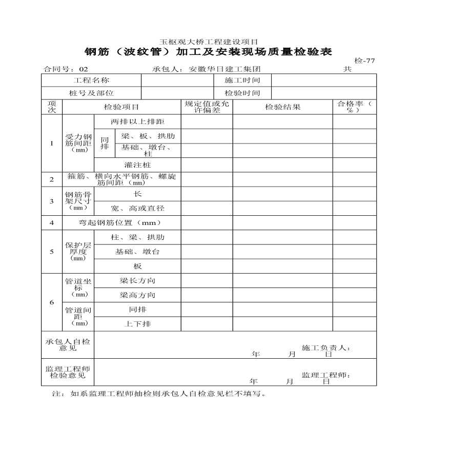 钢筋钢绞线加工及安装现场质量检验表-图一