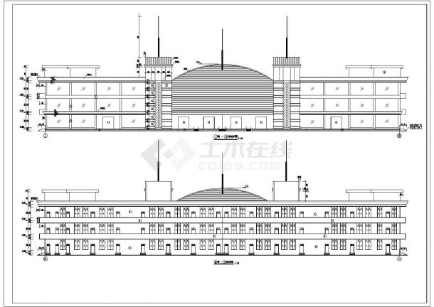 美食城建筑底商私人住宅楼设计CAD详细建筑施工图-图二