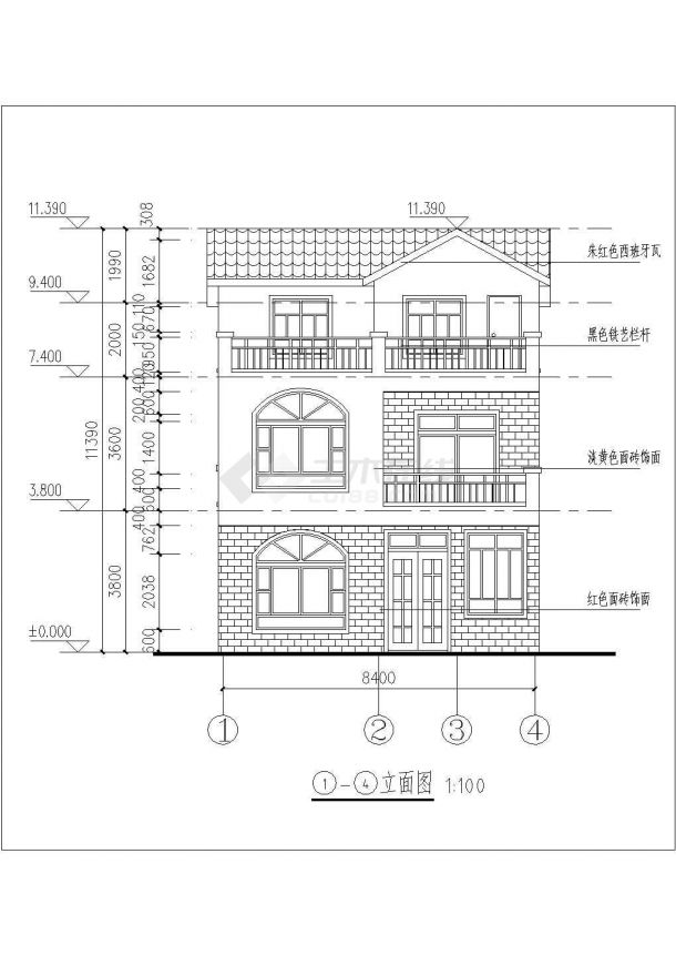250平左右米三层砖混结构单体别墅平立剖面CAD设计图纸-图二