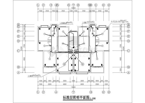惠阳市秦新家园小区7层住宅楼平面电气系统设计CAD图纸-图二