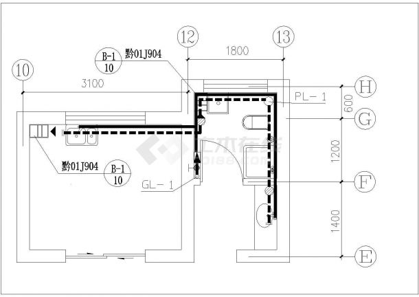 锦州市欧尚花园小区7层住宅楼给排水系统设计CAD图纸-图一