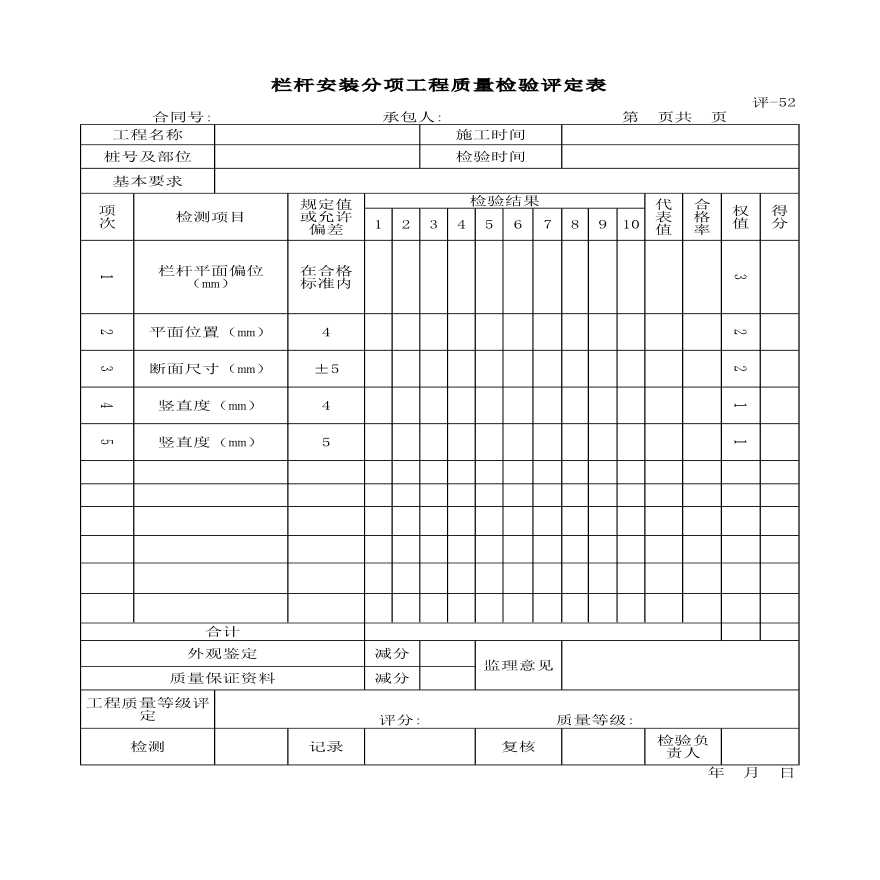 栏杆安装分项工程质量检验评定表-图一