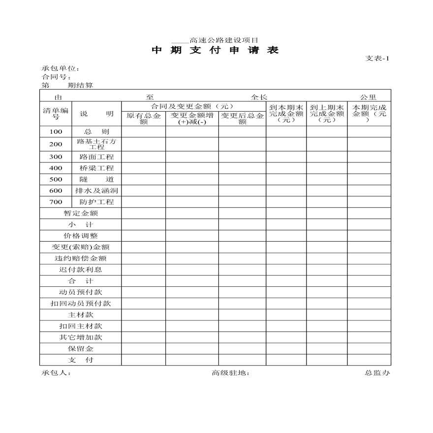 高速公路建设项目中期支付申请表-图一