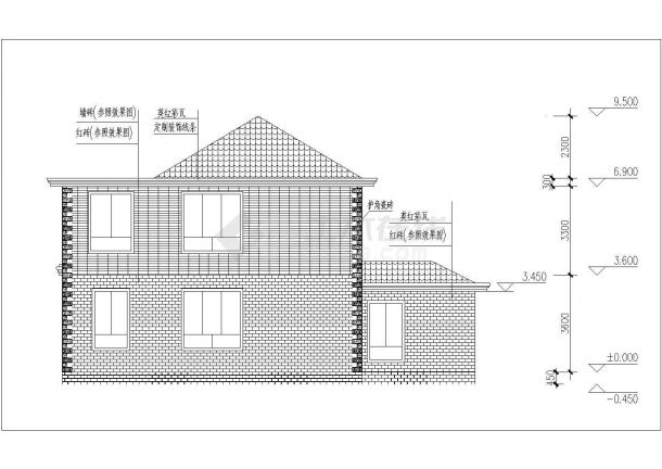 310平米3层砖混结构单体别墅建筑结构CAD设计图纸（含水电图）-图二