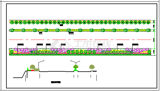 某城市道路绿化标段及横断面cad设计图纸-图二