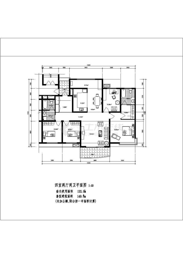 潜江市镇安花园小区经典热门的平面户型设计CAD图纸（5张）-图二