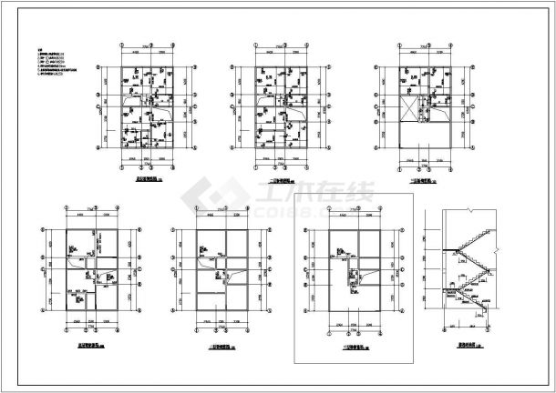 昆明市枣全村3层框架结构单体乡村别墅建筑结构设计CAD图纸-图二