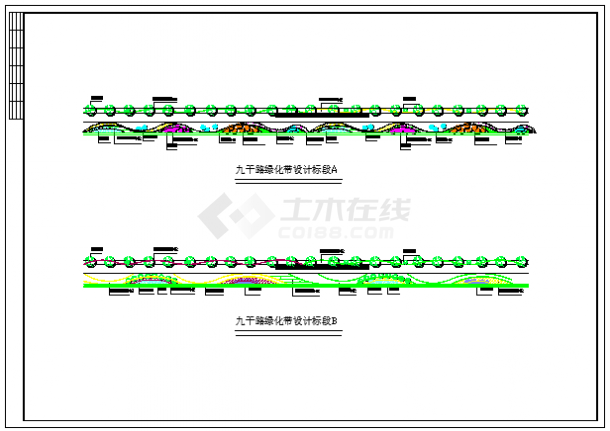 九干路绿化带设计标段施工cad图纸-图二