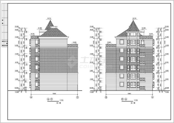 2900平米左右6层框混结构住宅楼建筑设计CAD图纸（含阁楼层）-图一