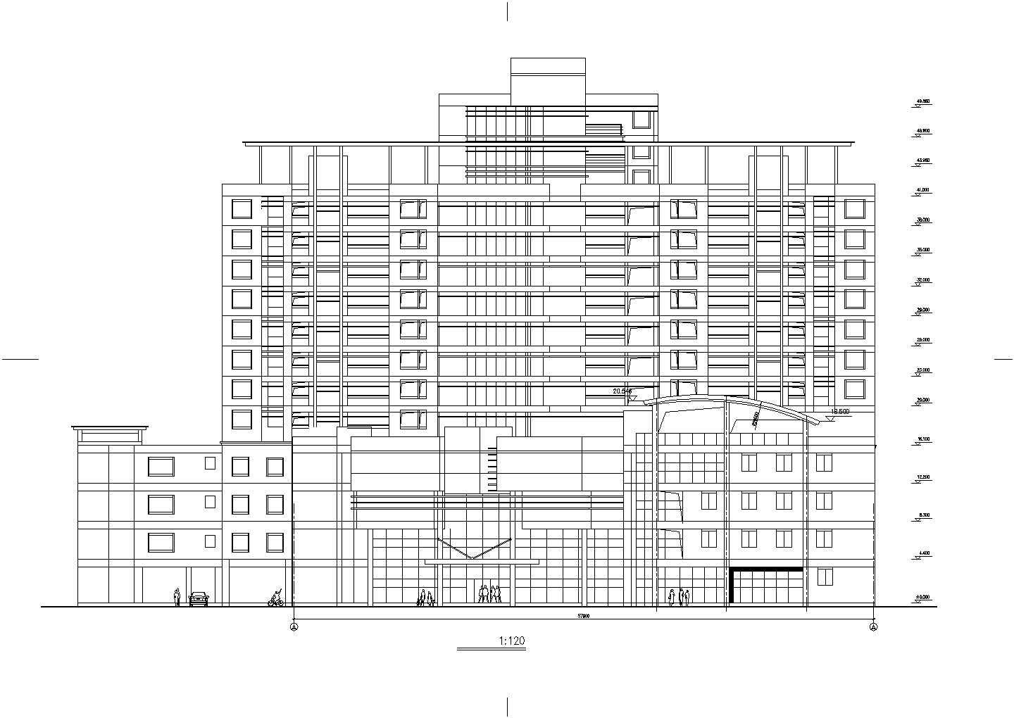 1.4万平米15层框架结构商住楼平立剖面设计CAD图纸（1-4层商用）