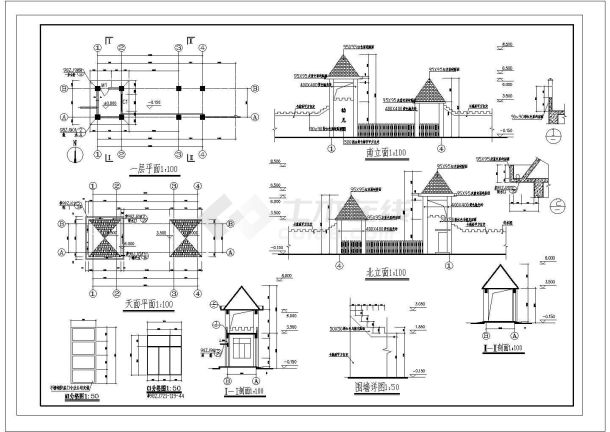 某大门建筑CAD设计节点完整详细施工图-图二