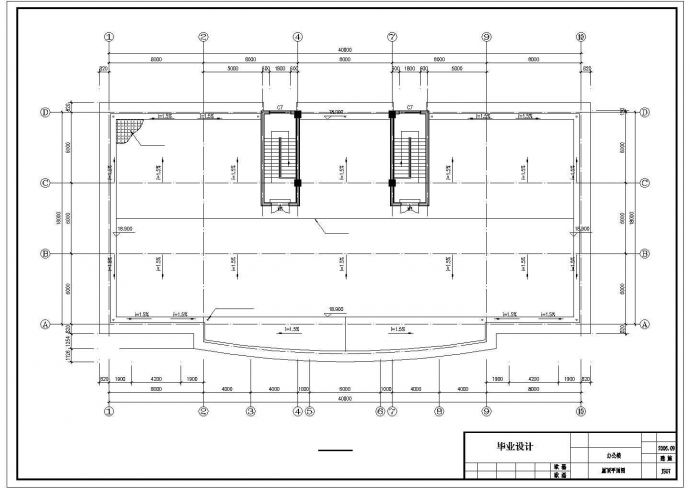 某五层办公楼建筑设计施工CAD图纸（40mX18m）_图1