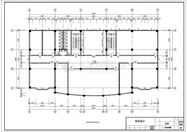某五层办公楼建筑设计施工CAD图纸（40mX18m）-图二