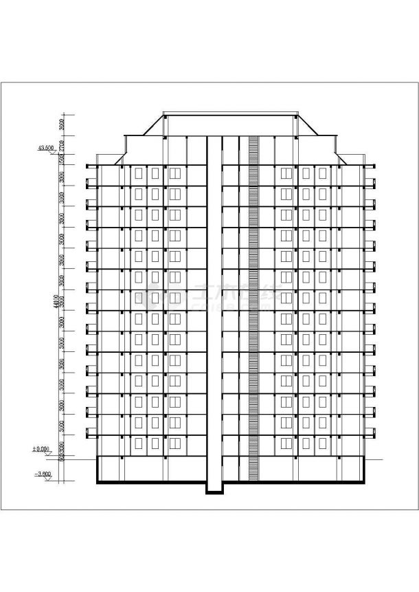 7000平米左右14+1层框剪结构住宅楼平立面设计CAD图纸（1层4户）-图一