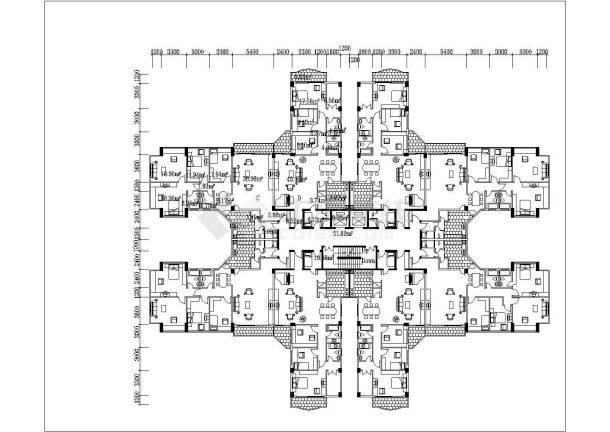 7000平米左右14+1层框剪结构住宅楼平立面设计CAD图纸（1层4户）-图二