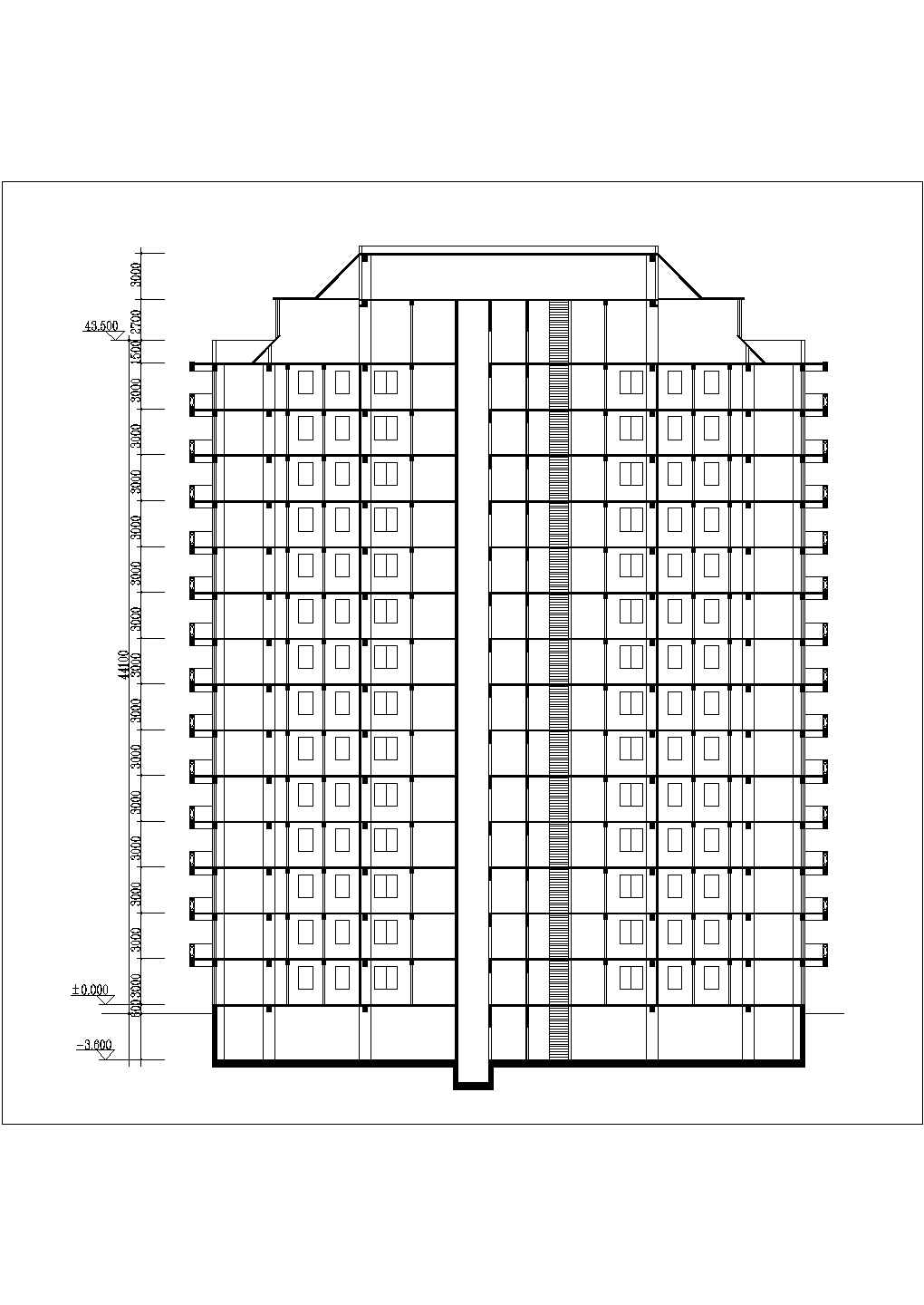 7000平米左右14+1层框剪结构住宅楼平立面设计CAD图纸（1层4户）