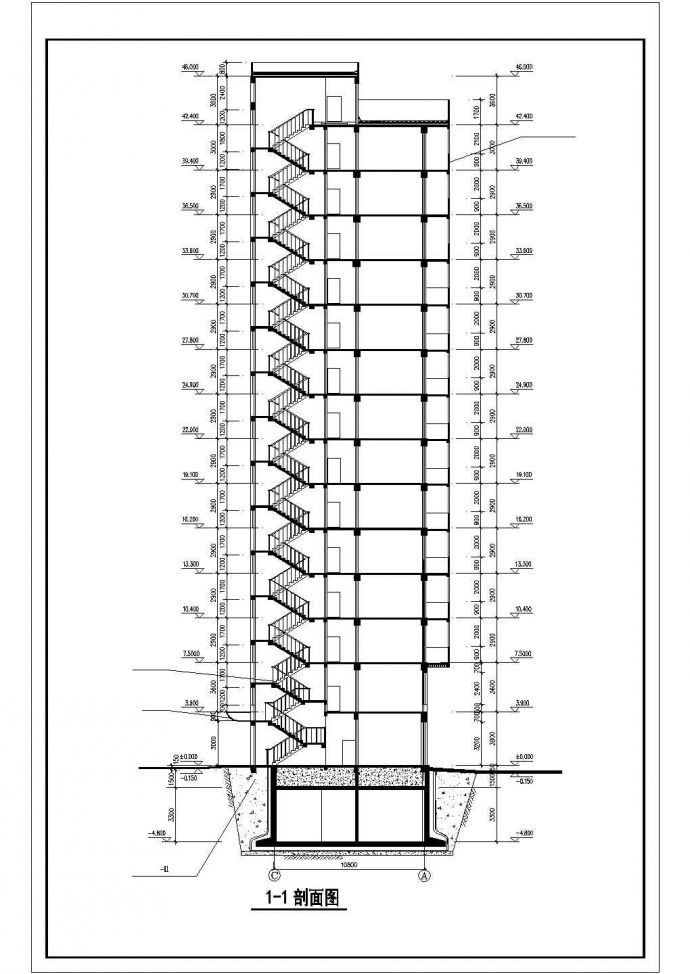 1.2万平米14层框混结构商住楼建筑设计CAD图纸（1-2层商用/含地下1层）_图1