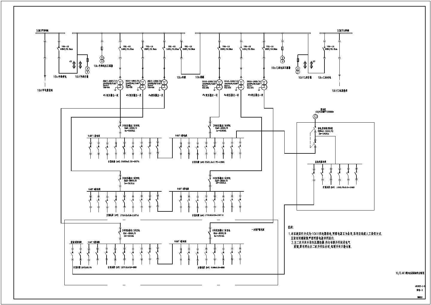 某商场10KV变电所CAD电气设计节点接线图