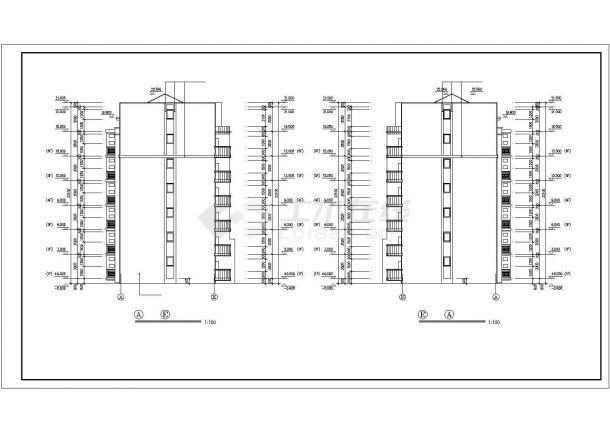 武汉市某小区3400平米7层砖混结构住宅楼全套建筑设计CAD图纸-图二