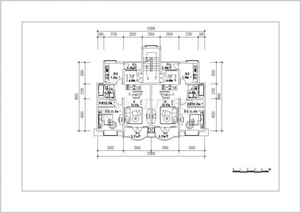 复式房型CAD建筑设计平面图-图二