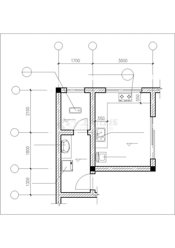 3200平米左右8层框混结构商住楼建筑设计CAD图纸（1-2层商铺）-图二