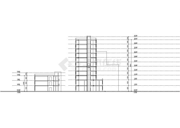 1万平米左右3+11层两栋框架结构商业综合楼平剖面设计CAD图纸-图一