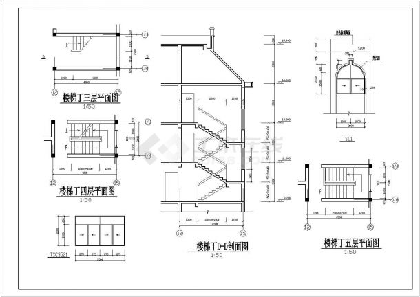 2300平米五层框混结构商住楼建筑设计CAD图纸（1-2层商用/含阁楼）-图二