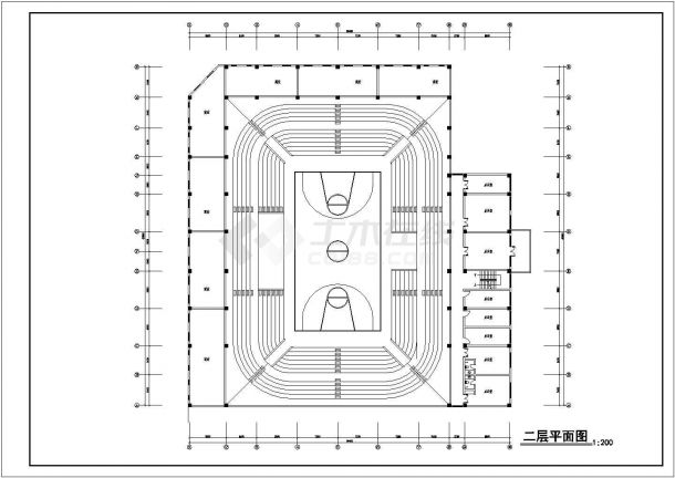 某地区的长59.8米 宽56.6米 2层5800平米体育馆建筑方案设计图-图二