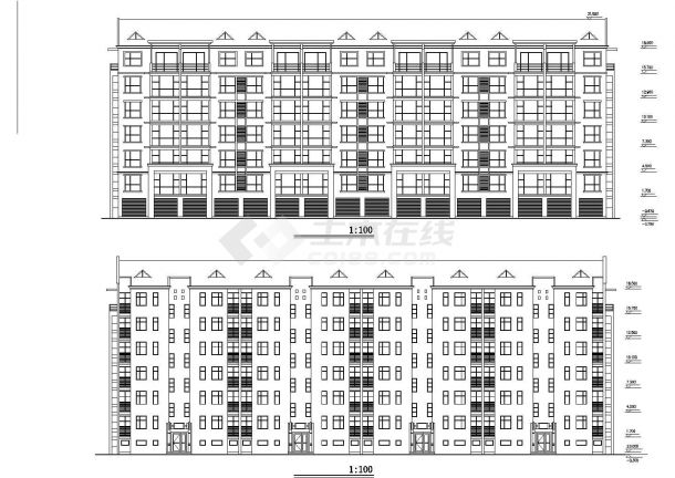 5600平米6层框混住宅楼平立剖面设计CAD图纸（含阁楼和半地下室）-图二