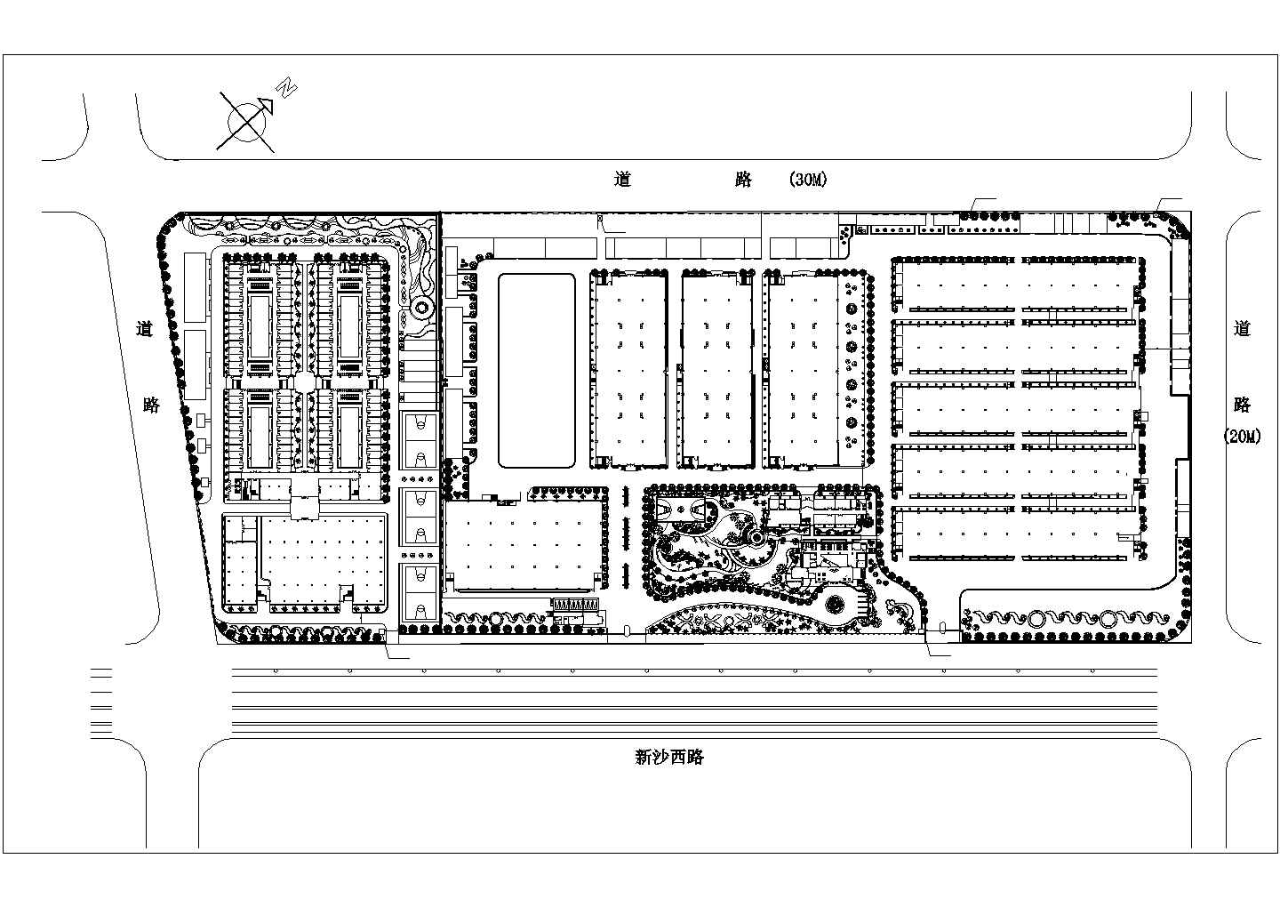 公园广场绿化CAD图纸-植物总平面图