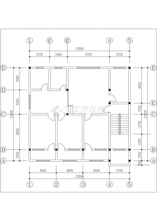 西安市崇德花园小区3层砖混结构单体别墅平立面设计CAD图纸-图一