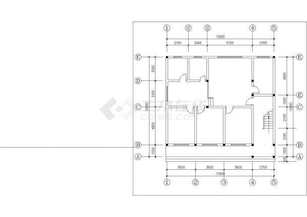 西安市崇德花园小区3层砖混结构单体别墅平立面设计CAD图纸-图二