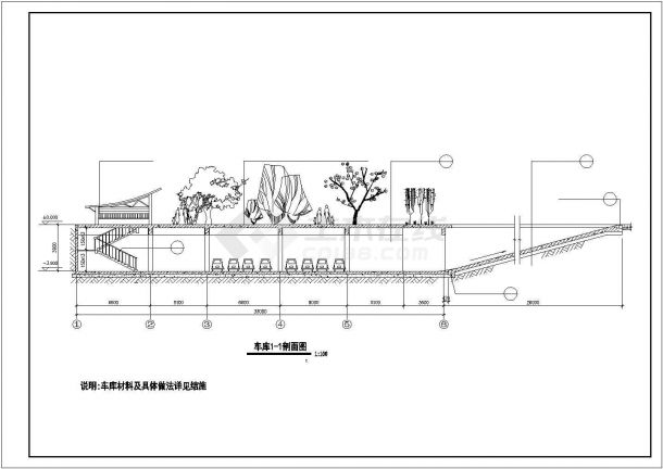 秦皇岛市某商业街地下600平米停车场平剖面设计CAD图纸-图二