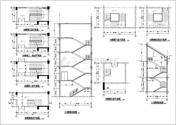 6层办公楼建筑设计CAD图纸（含机房层设计）-图一